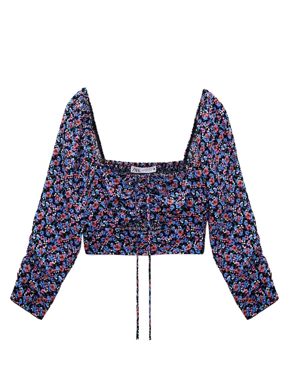 Zara Multicolored Floral Square-Neck Crop Top
